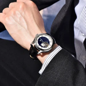 Đồng hồ nam automatic Pagani Design PD-YS015 dây da, mặt số sang trọng màu xanh, thiết kế máy cơ lộ tim, phong cách lịch lãm dành cho doanh nhân.