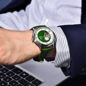 Đồng hồ nam automatic Pagani Design PD-YS015 dây da, mặt số sang trọng màu xanh lá, thiết kế máy cơ lộ tim, phong cách lịch lãm dành cho doanh nhân.