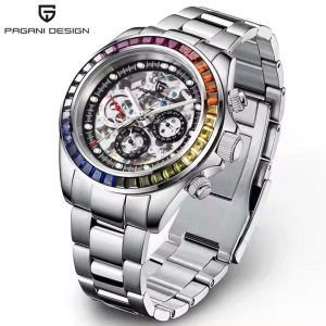 Đồng Hồ Nam PAGANI DESIGN PD-1653 Rainbow – Máy Cơ NH35, Kính Sapphire, Bezel Đá Màu, Size 40mm, Dây Thép 316L, Chống Nước 100M